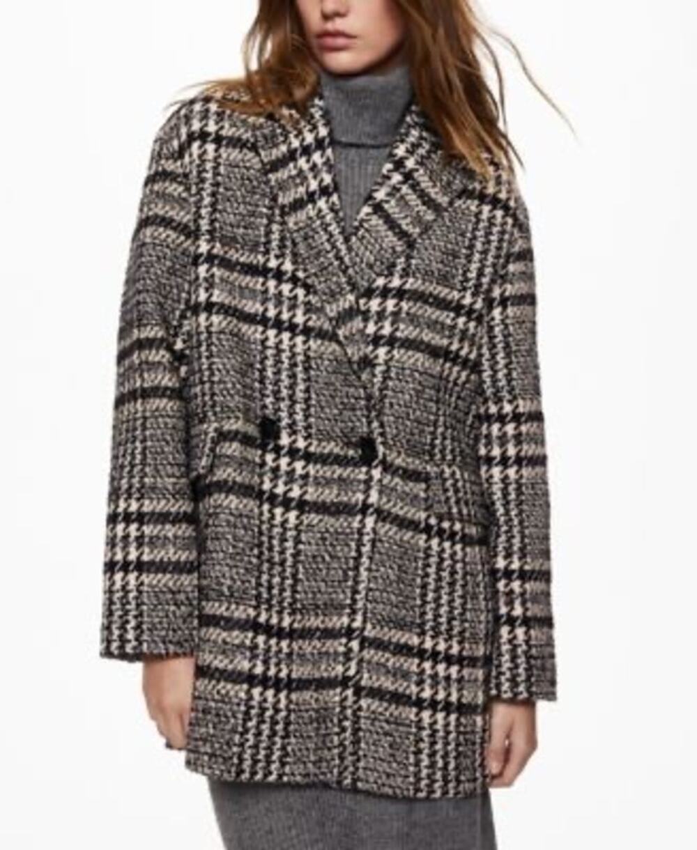 Nasty Gal Collection Plaid Double Breasted Longline Coat Women’s M Black Cream